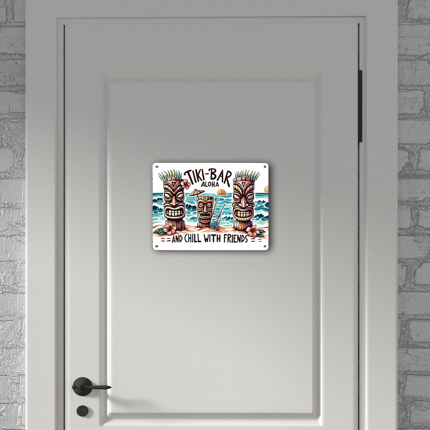 Tiki-Bar Aloha Metallschild XL in 21x28 cm mit Spruch and chill with friends