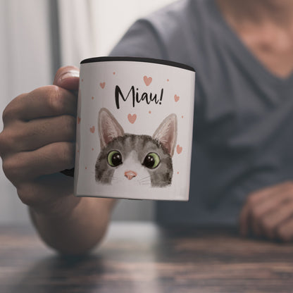 Miau Katze Kaffeebecher in schwarz