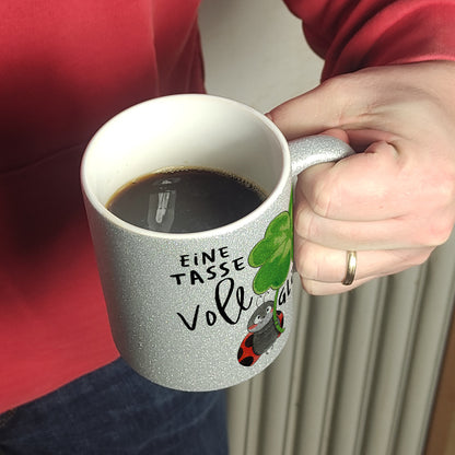 Marienkäfer Glitzer-Kaffeebecher mit Spruch Eine Tasse voll Glück