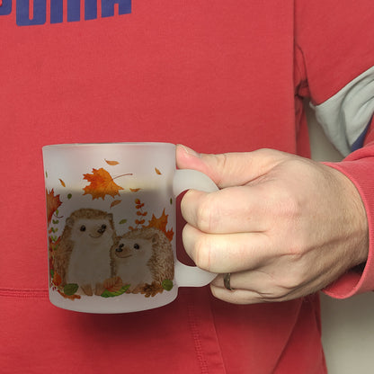 Igel im Herbst Glas Tasse im Aquarell Stil