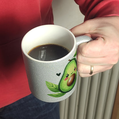 Lächelnde Avocado Glitzer-Kaffeebecher