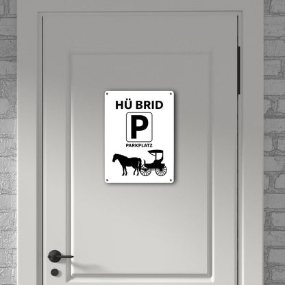 Pferd mit Kutsche Metallschild XL in 21x28 cm mit Spruch Hü brid