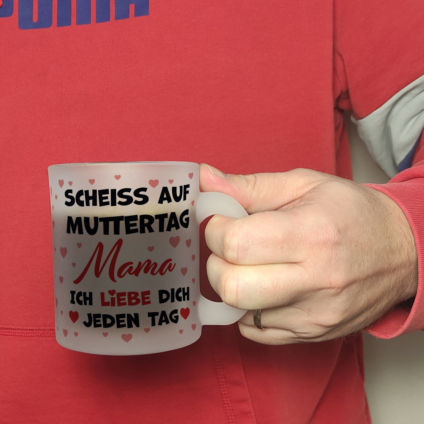 Scheiß auf Muttertag Glas Tasse mit Herzchen-Muster für die beste Mama