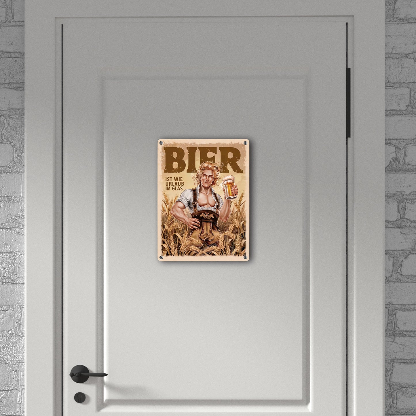 Blonder Mann mit Bier - Urlaub im Glas Metallschild in 15x20 cm