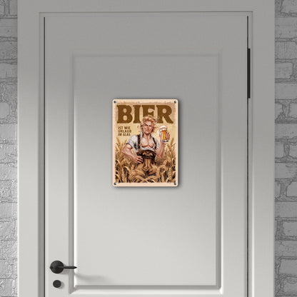 Blonder Mann mit Bier - Urlaub im Glas Metallschild in 15x20 cm