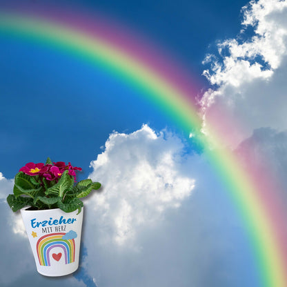 Regenbogen Blumentopf mit Spruch Erzieher mit Herz