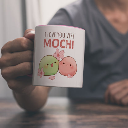 Mochi Paar Kaffeebecher in rosa mit Spruch I love you very Mochi