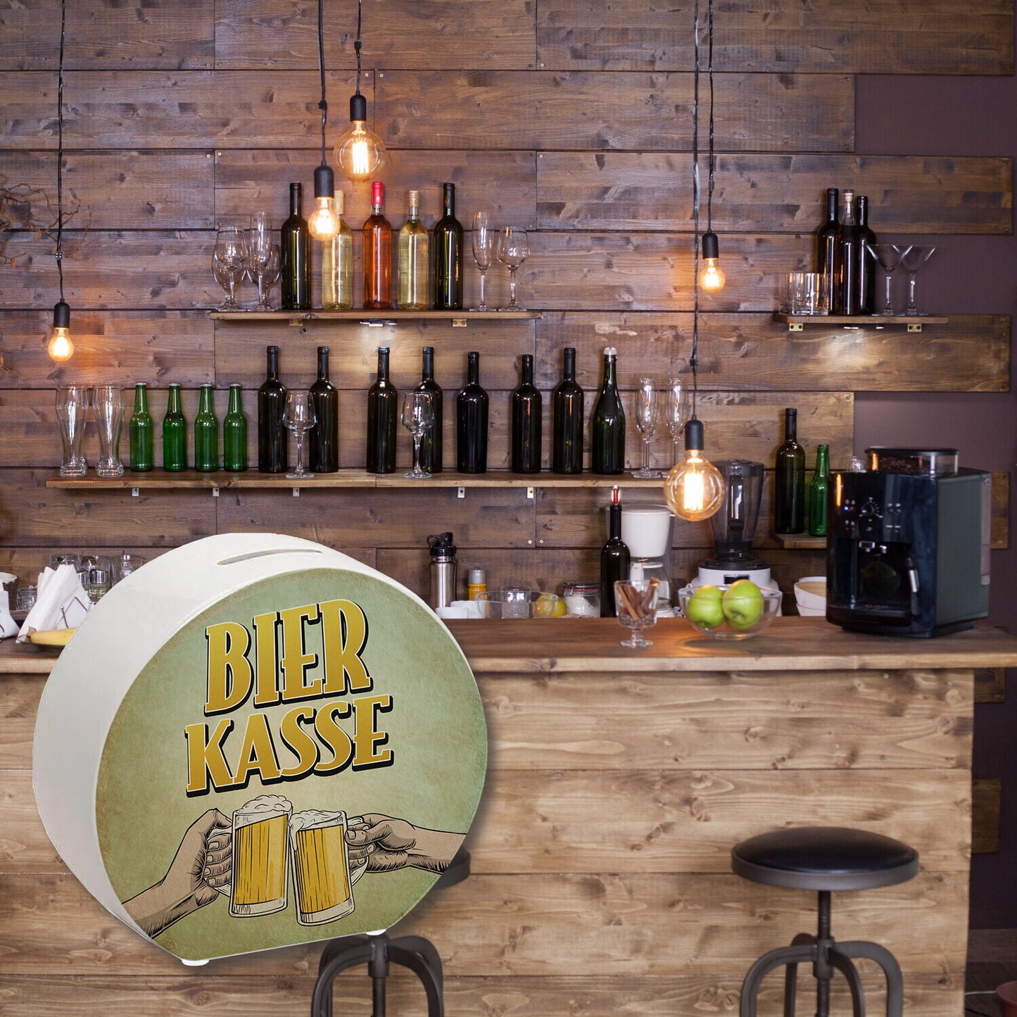 Bierkasse Spardose mit coolem retro Motiv - prostende Bierkrüge für die Hausbar