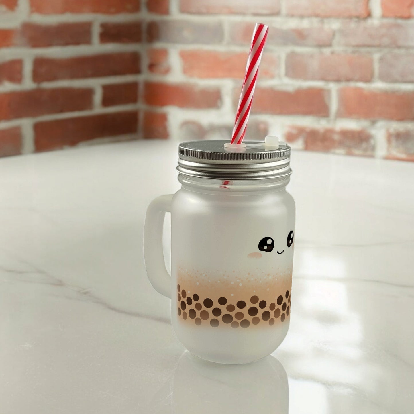 Bubble Tea Mason Jar Henkel Trinkglas mit Deckel in orange