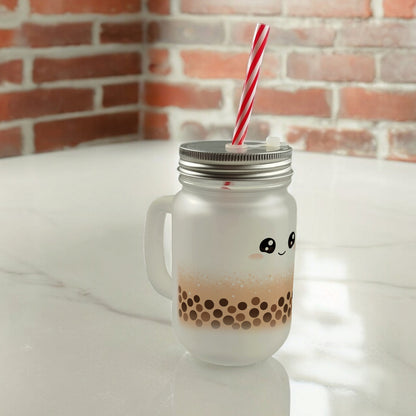 Bubble Tea Mason Jar Henkel Trinkglas mit Deckel in orange