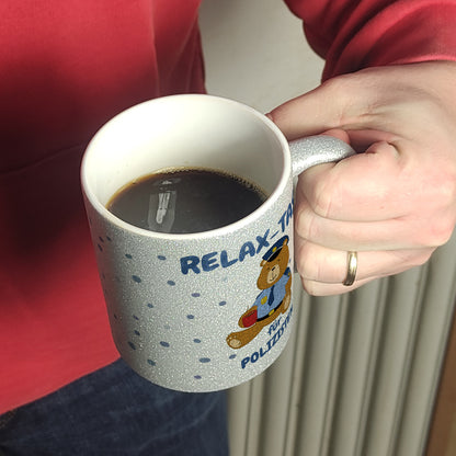 Relax Tasse für Polizisten Glitzer-Kaffeebecher mit hübschem Bär-Motiv