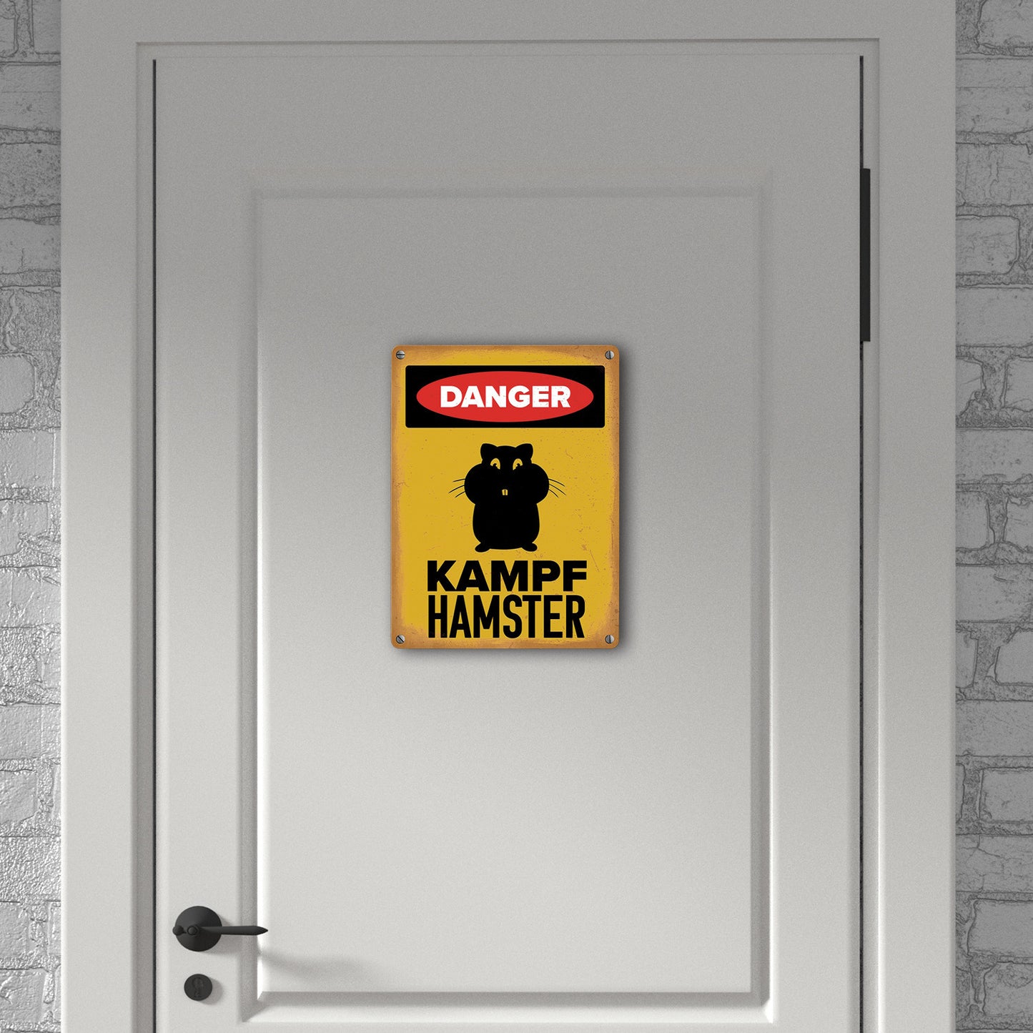 Danger Kampf Hamster Metallschild in 15x20 cm mit Hamster Silhouette