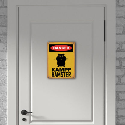 Danger Kampf Hamster Metallschild in 15x20 cm mit Hamster Silhouette