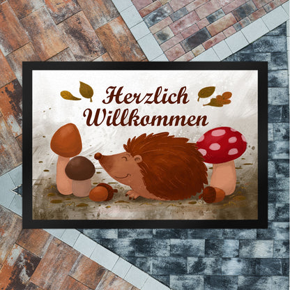 Herzlich Willkommen Fußmatte XL in 40x60 cm mit niedlichem Igel