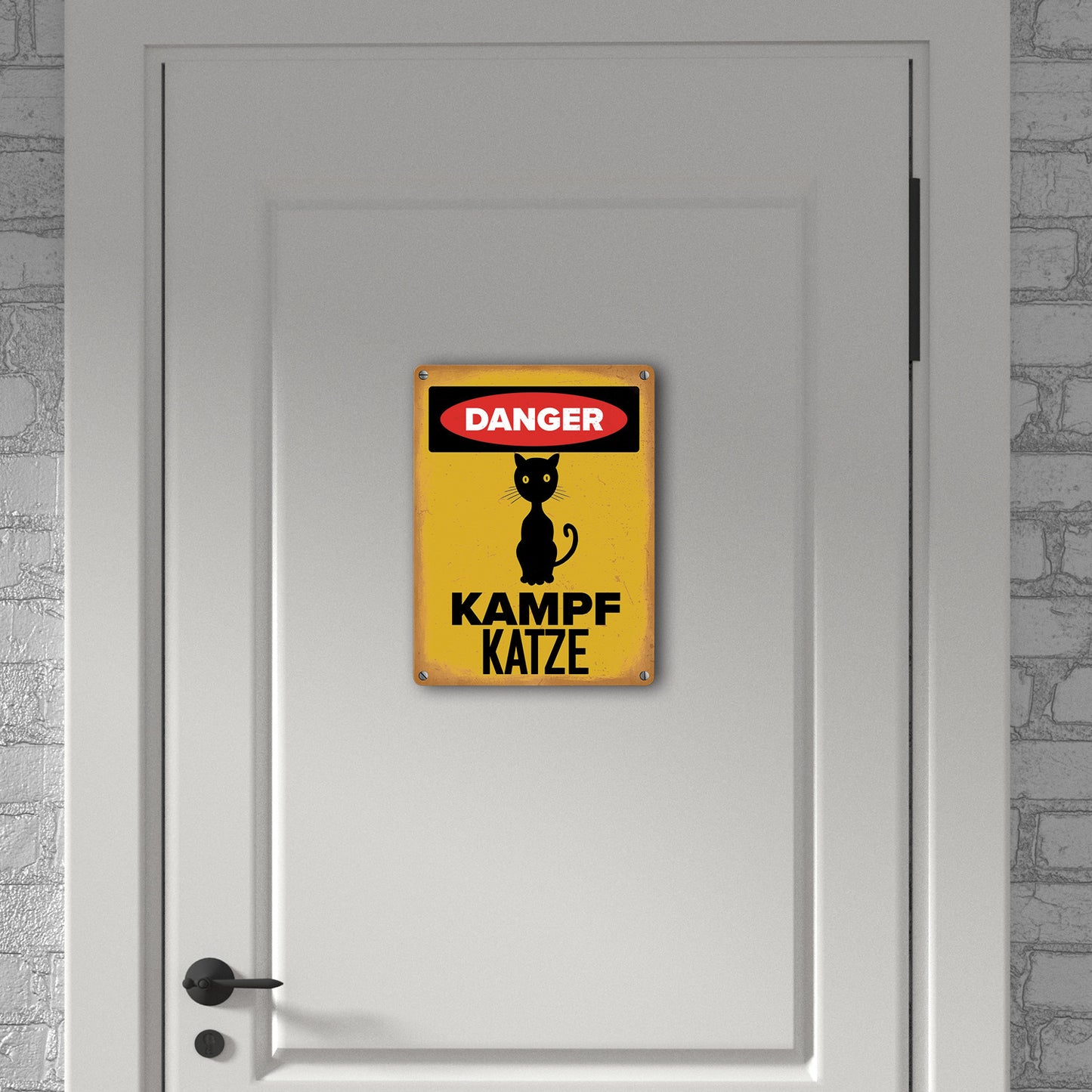 Danger Kampf Katze Metallschild in 15x20 cm mit Katzen Silhouette