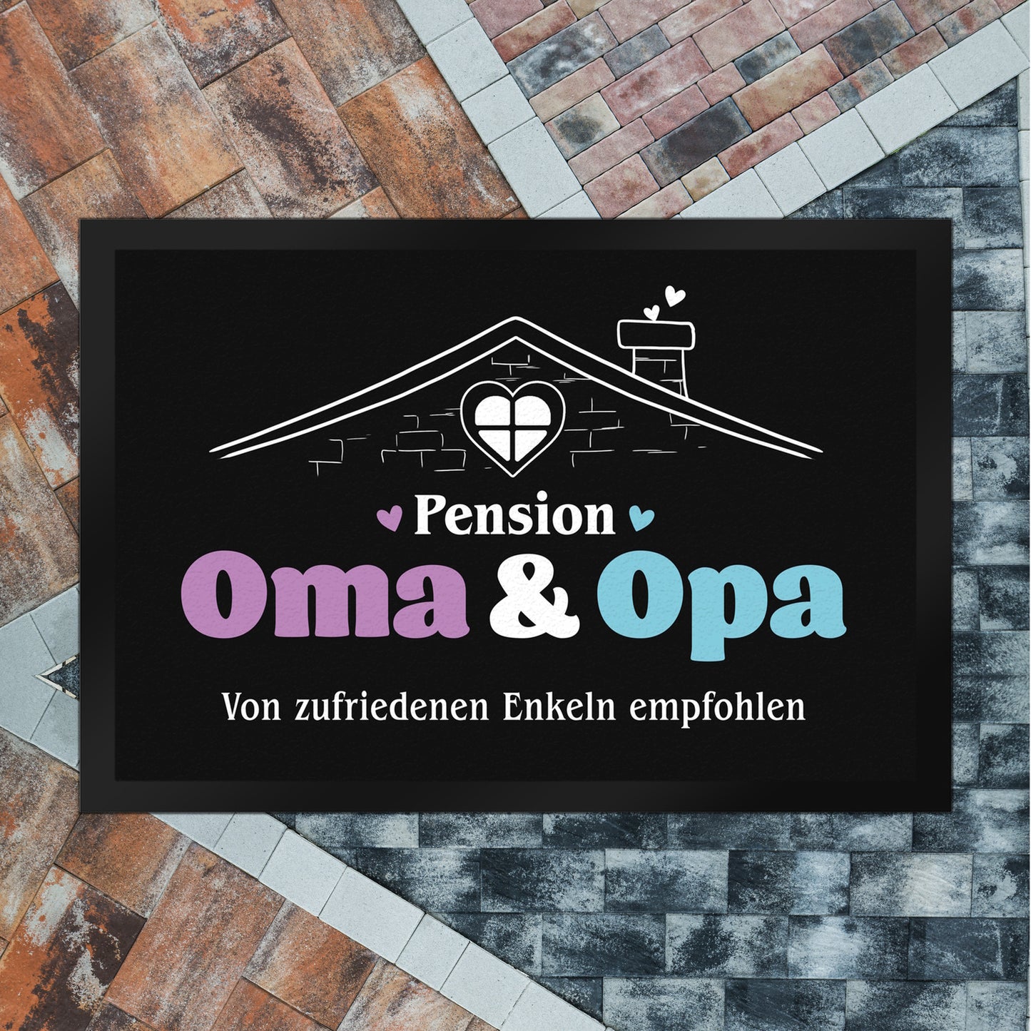 Pension Oma & Opa Fußmatte XL in 40x60 cm mit Spruch Von zufriedenen Enkeln empfohlen