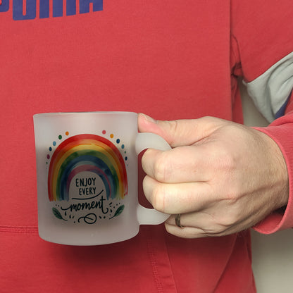 Regenbogen Glas Tasse mit Spruch Enjoy every moment