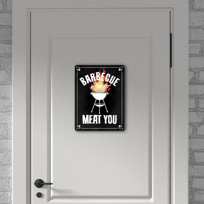 Barbecue - nice to meat you Metallschild XL in 21x28 cm mit Grill