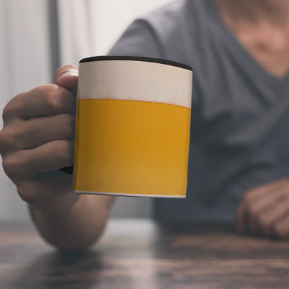 Kaffeebecher Henkel und Innenseite Schwarz mit Bier Motiv