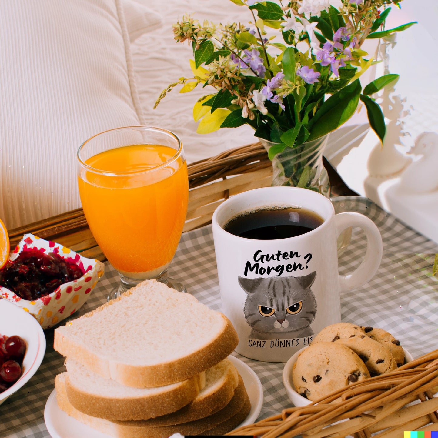 Morgenmuffel Katze Kaffeebecher mit Spruch Guten Morgen - Ganz dünnes Eis