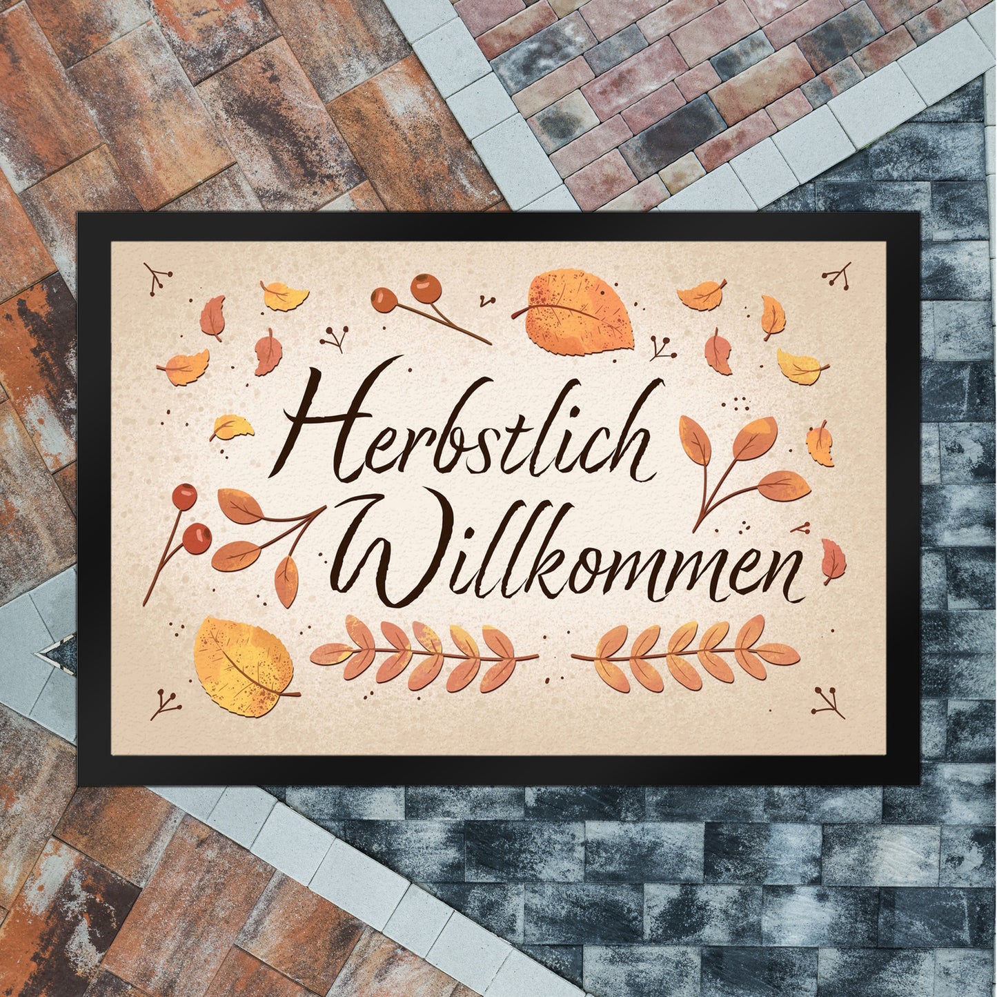 Herbstlich Willkommen Fußmatte XL in 40x60 cm mit bunten Blättern