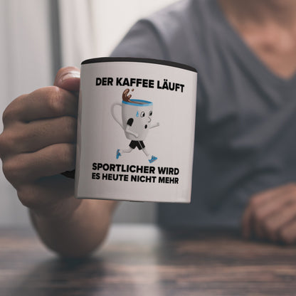 Der Kaffee läuft - sportlicher wird es nicht mehr - Sportmuffel Kaffeebecher Schwarz