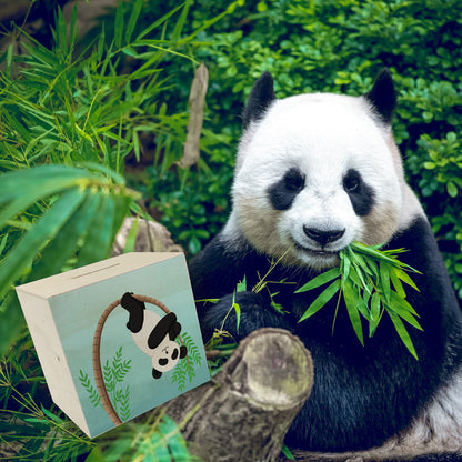 Panda auf Bambus Spardose aus Holz