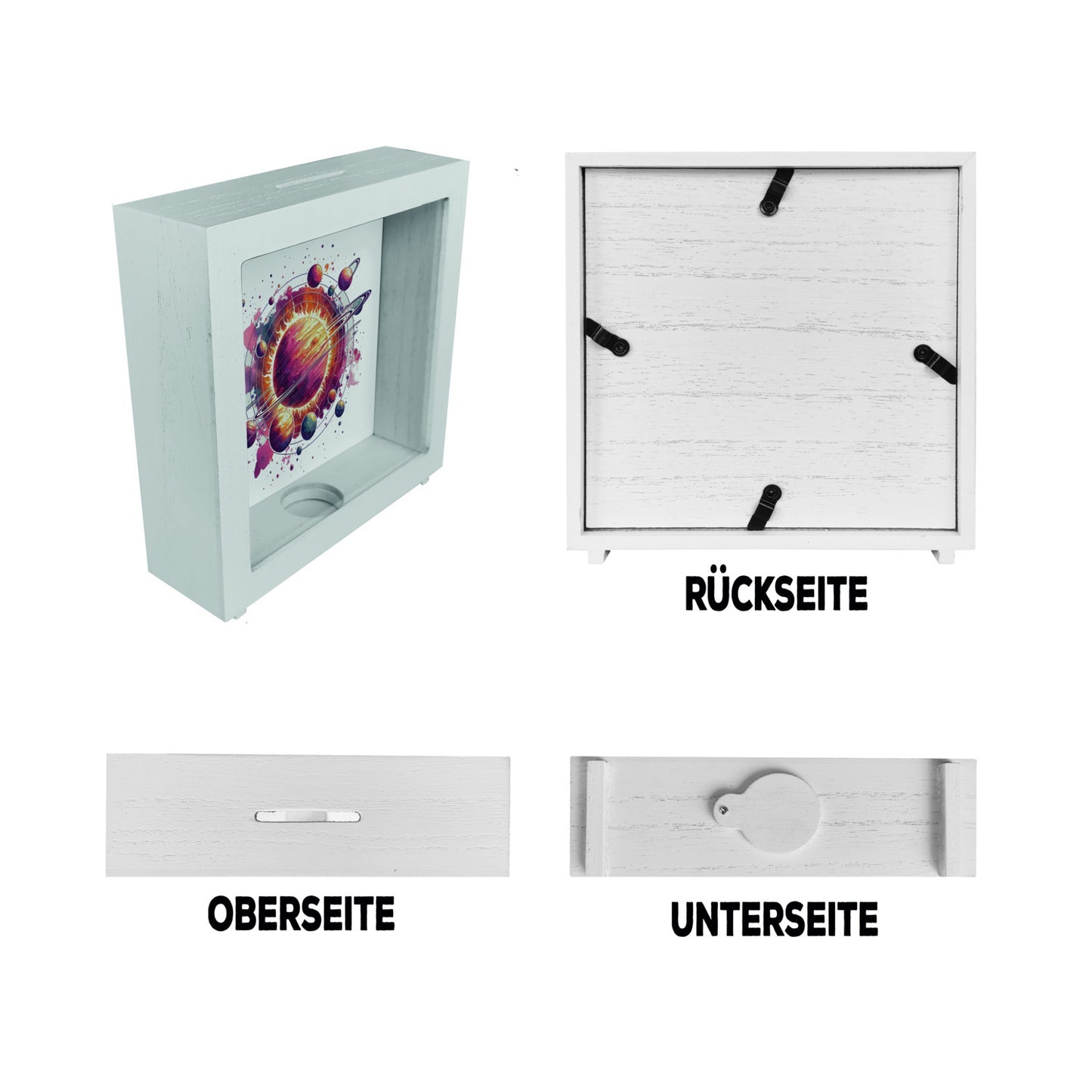 Sonnensystem Planeten Rahmen Spardose aus Holz