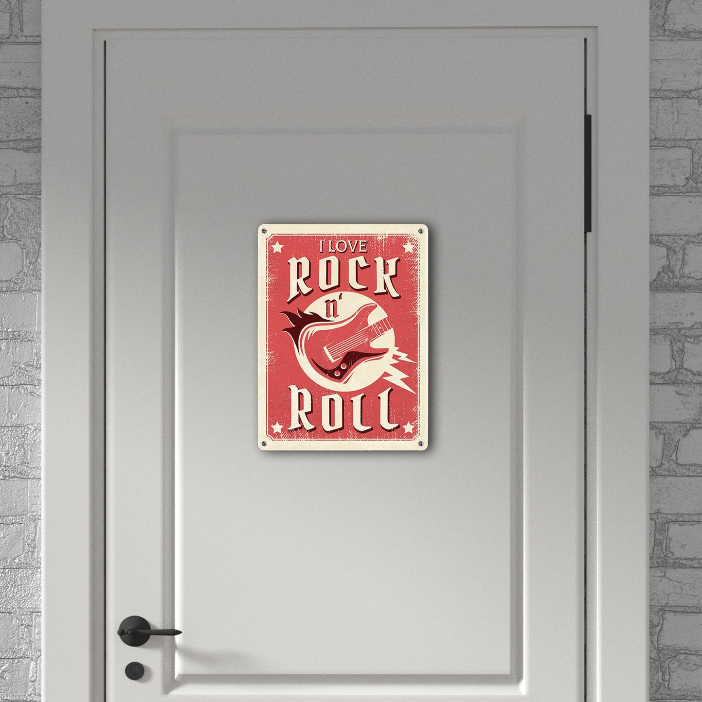 I Love Rock 'n' Roll Metallschild XL in 21x28 cm mit Gitarre