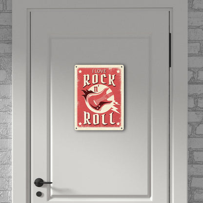 I Love Rock 'n' Roll Metallschild XL in 21x28 cm mit Gitarre