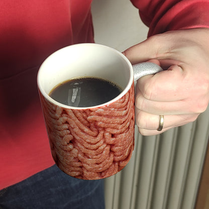 Glitzer-Glitzer-Kaffeebecher mit Hackfleisch Motiv