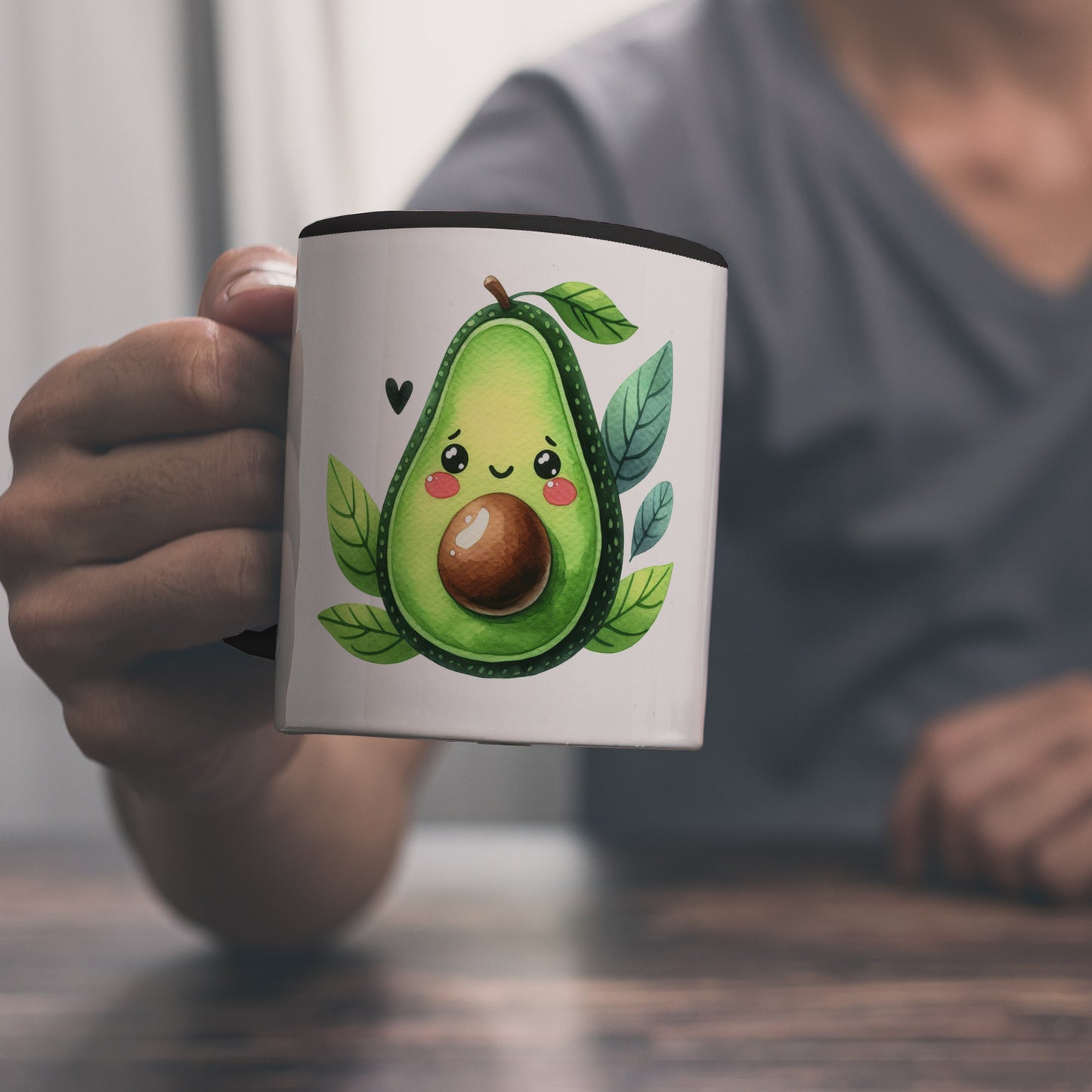 Lächelnde Avocado Kaffeebecher in schwarz