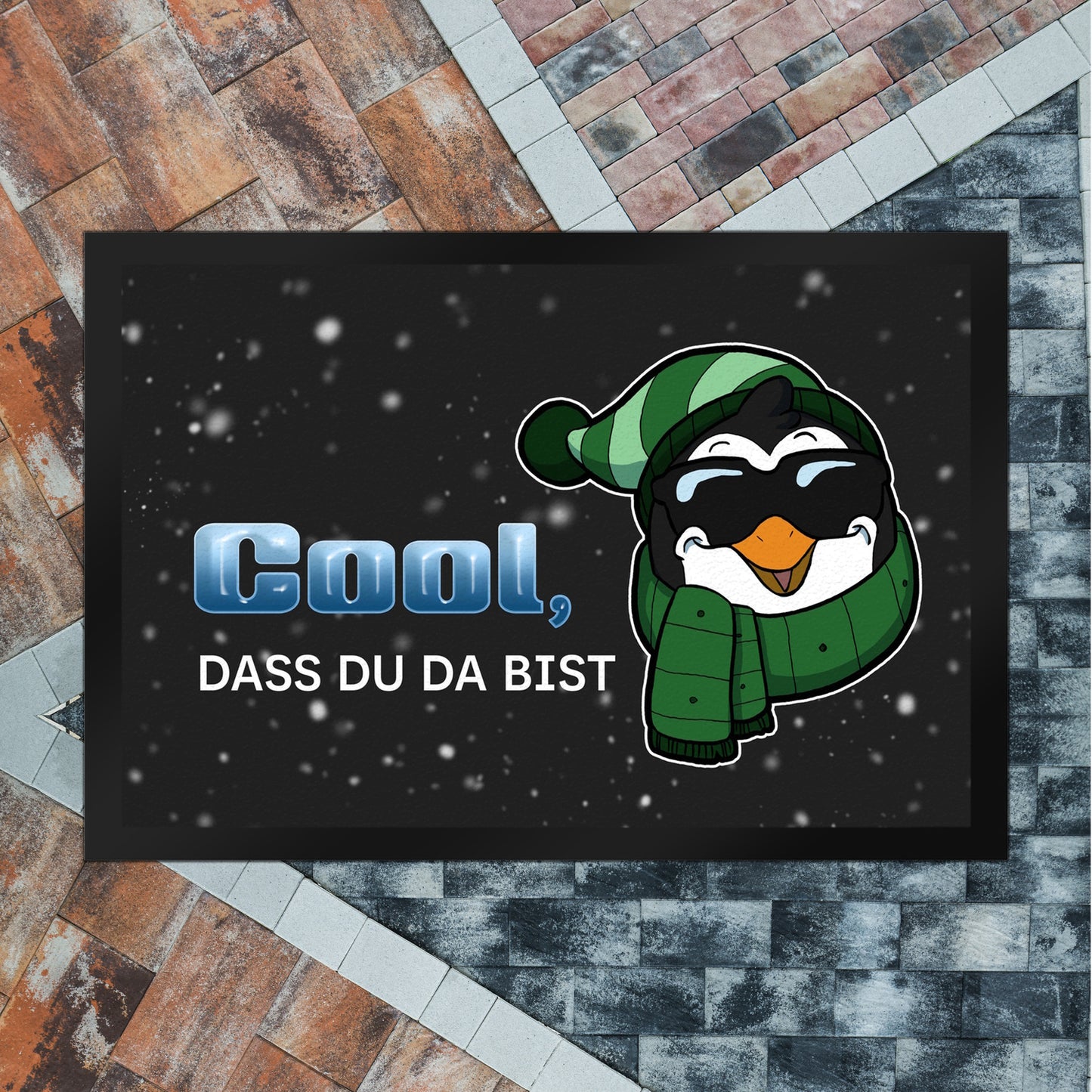 Cool, dass du da bist Fußmatte XL in 40x60 cm mit witzigem Pinguin-Motiv