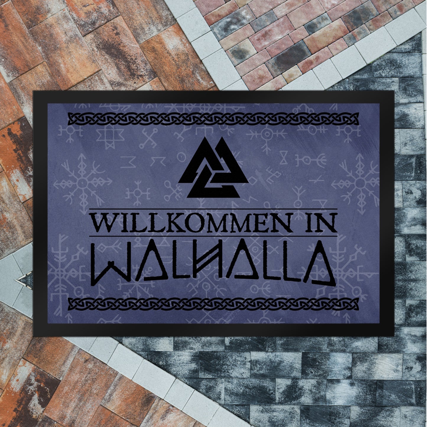 Willkommen in Walhalla Wikinger Fußmatte XL in 40x60 cm mit Runen und Knoten Motiven