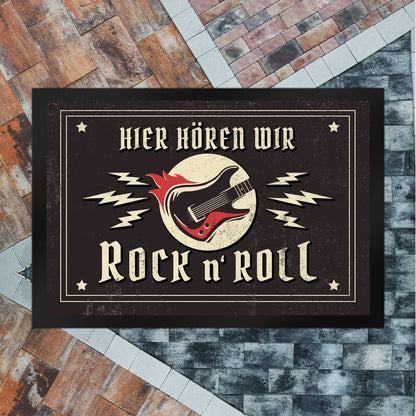 Hier hören wir Rock n' Roll Fußmatte XL in 40x60 cm mit Gitarren Motiv