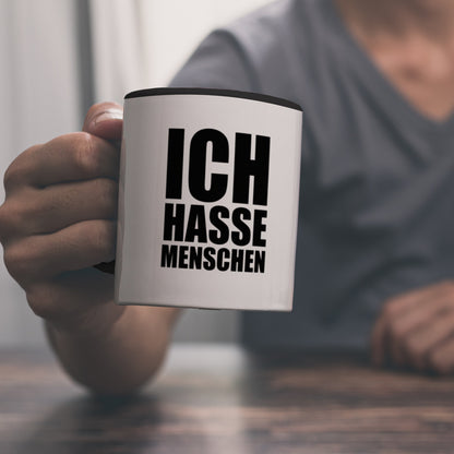 Ich hasse Menschen Kaffeebecher Henkel und Innenseite Schwarz