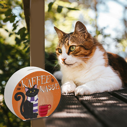 Herbstliche Kaffeekasse Spardose mit schwarzer Katze