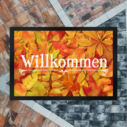 Fußmatte XL in 40x60 cm mit schönen Herbstblättern und Schriftzug - Willkommen