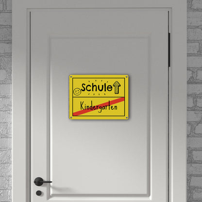 Zur Einschulung Metallschild in 15x20 cm mit Spruch Schule - Kindergarten