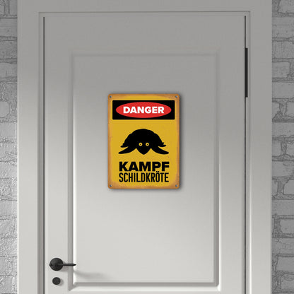 Danger Kampf Schildkröte Metallschild XL in 21x28 cm mit Schildkröten Silhouette