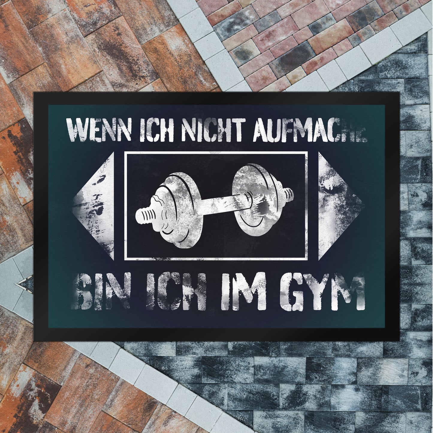 Wenn ich nicht aufmache bin ich im Gym Fußmatte XL in 40x60 cm mit Hantel