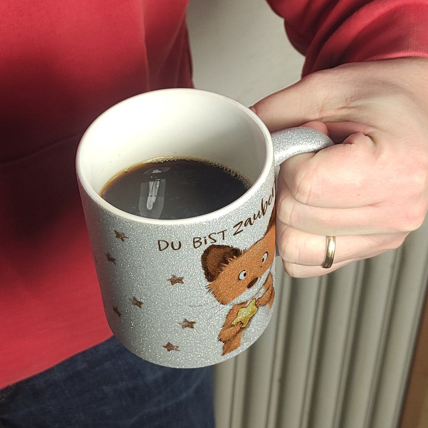 Fuchs Glitzer-Kaffeebecher mit Spruch Du bist zauberhaft