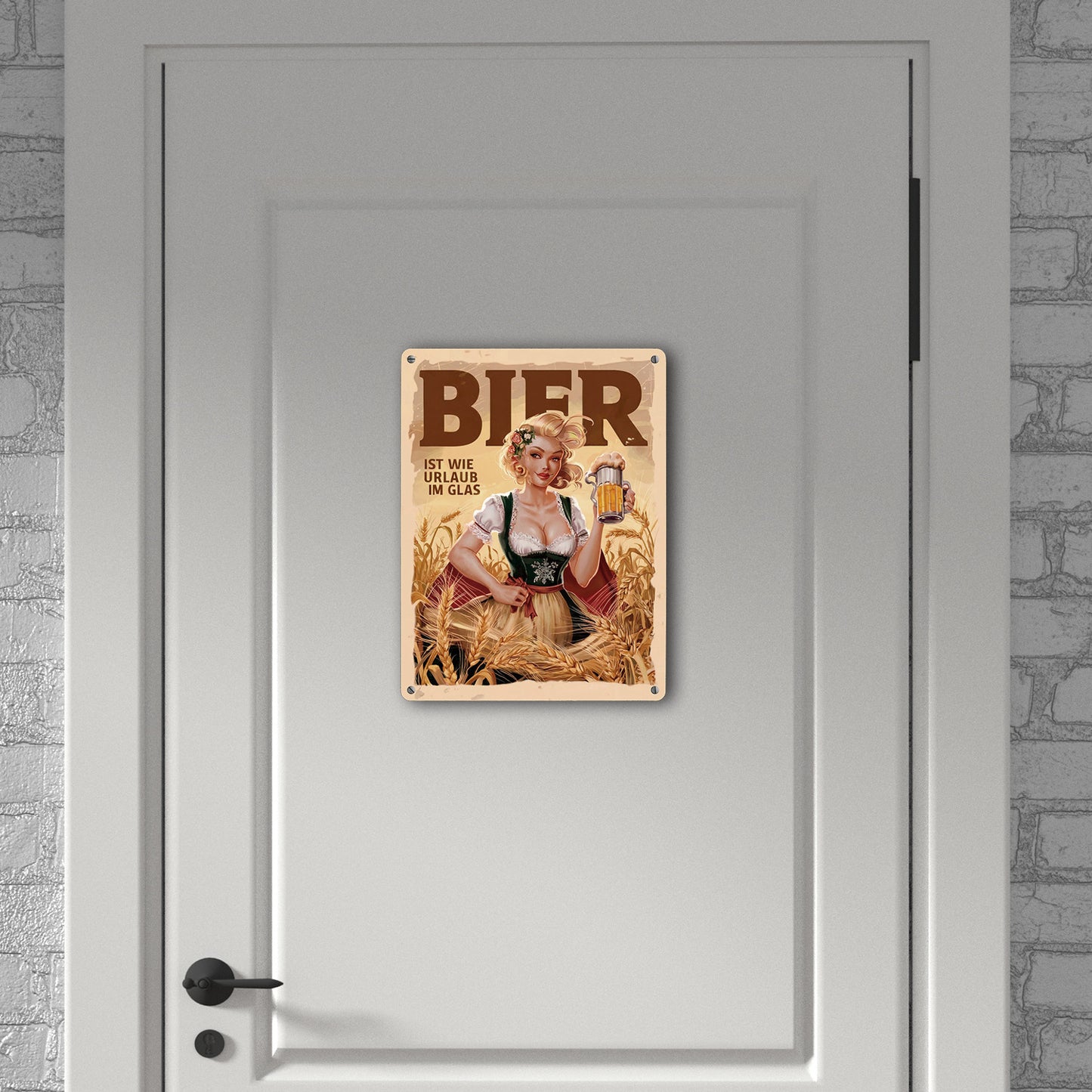 Frau im Dirndl - Bier ist wie Urlaub Metallschild XL in 21x28 cm