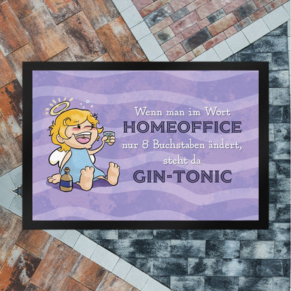 Engel Fußmatte XL in 40x60 cm mit Spruch - Homeoffice klingt ähnlich wie Gin-Tonic