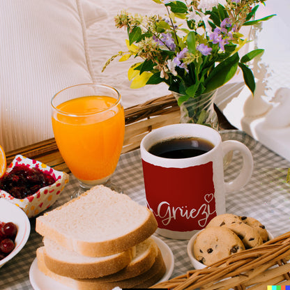 Grüezi Kaffeebecher mit Herz und Bergen