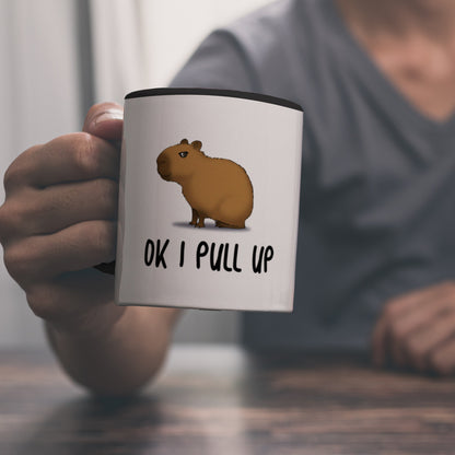 Ok I pull up normales Capybara Meme Kaffeebecher in schwarz