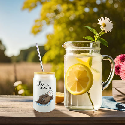 Otter Trinkglas mit Bambusdeckel mit Spruch Kleine Auszeit