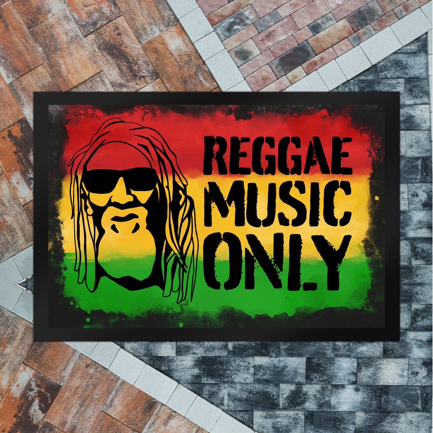 Reggae Music Only Fußmatte XL in 40x60 cm für Reggae Fans mit Rastafari Gesicht