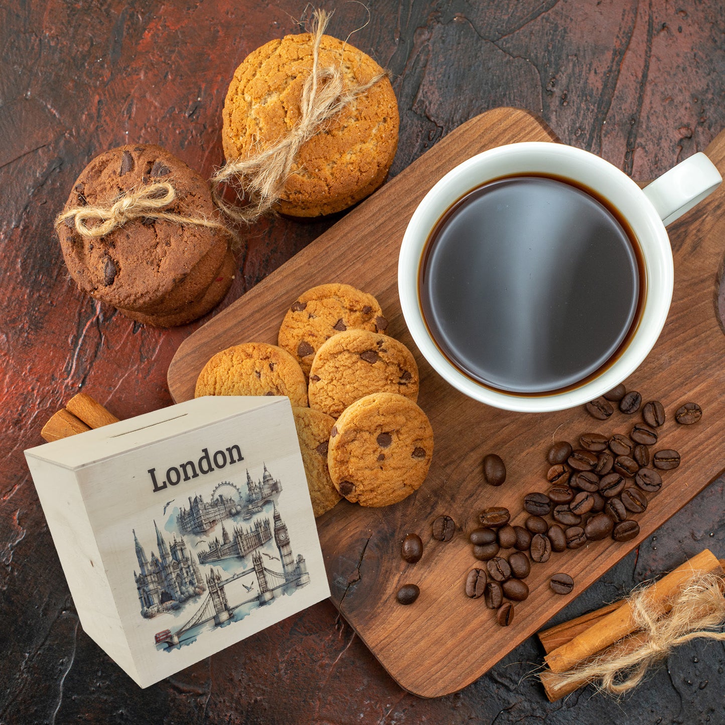 Skyline London Spardose aus Holz