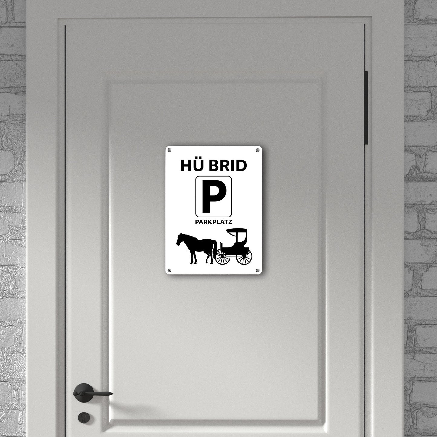 Pferd mit Kutsche Metallschild in 15x20 cm mit Spruch Hü brid